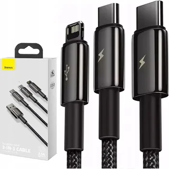 Datový kabel Baseus Tungsten 3v1 USB kabel - USB Typ C / Lightning / micro USB 3,5 A 1,5 m