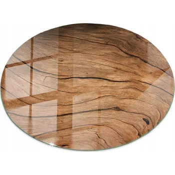 Konferenční stolek Skleněná Deska Kulatý z Tvrzeného Skla, Vzor dřeva, průměr 70 cm