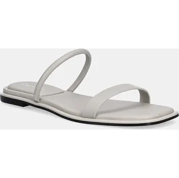 Dámské pantofle Kožené pantofle Calvin Klein FLAT SANDAL SQUARED 2-BAR LTH HW0HW02532 šedá 09X, EUR 40