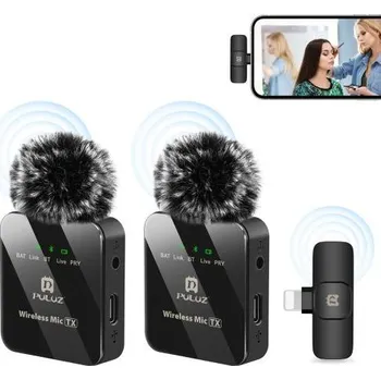 Mikrofon Bezdrátový klopový mikrofon PULUZ pro iPhone / iPad, 8kolíkový přijímač a duální mikrofony (černý)
