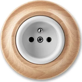 vypínač a zásuvka ABB DECENTO Zásuvka 6619K-C06357 50 s clonkami, bezšroubové svorky, IP40, bílá / přírodní buk 6619K-C06357 50