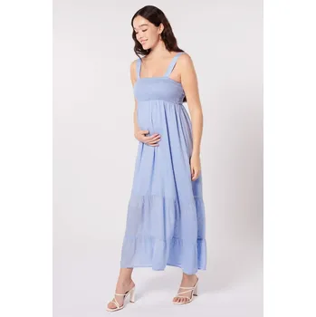 Těhotenské šaty Mamarella Maxi těhotenské a kojící šaty na ramínka 3v1 Celeste světle modré modalové Velikost: M
