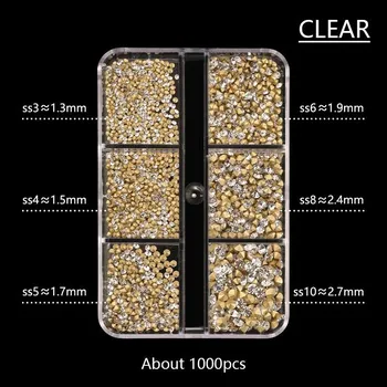 1000 ks Skleněné třpytivé kamínky na nehty pro zdobení | doplněk, dekorace - Jasný