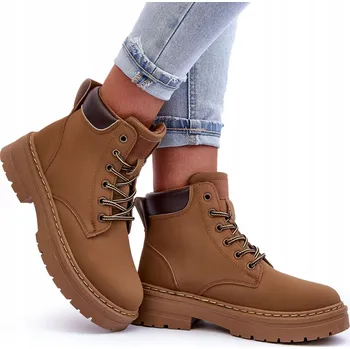 Dámská zimní obuv TRAPERY DÁMSKÉ KOTNÍKOVÉ BOTY ZATEPLENÉ TMAVĚ BÉŽOVÉ 37