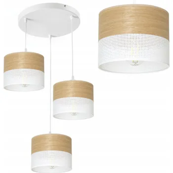 ZÁVĚSNÁ LAMPA LUSTR ABAŽUR S DÍRKAMI DŘEVO E27 LED BÍLÁ ČESKÁ VÝROBA