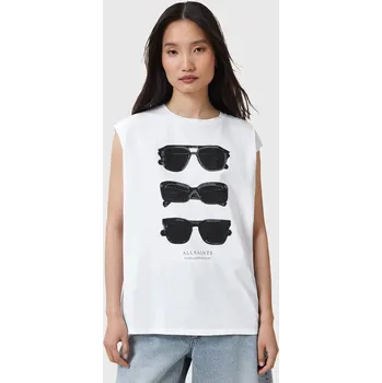 Bavlněný top AllSaints SUNNIES dámská, bílá barva, s potiskem, W163JC 00X, vel. XS