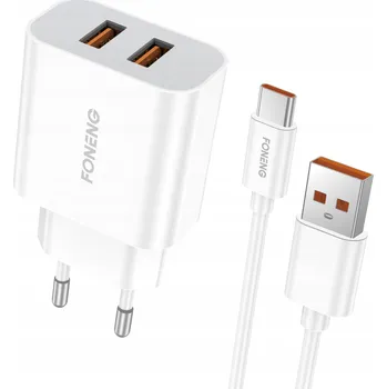 Rychlá síťová nabíječka 2.4A 12W 2xUSB + USB-C kabel - FONENG
