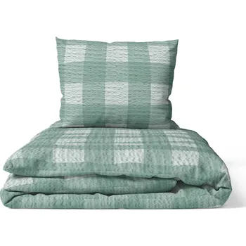 Povlečení KREPOVÉ POVLEČENÍ 160 x 200 cm + JEDEN POVLAK 70 x 80 cm HRUBÁ mřížka máta