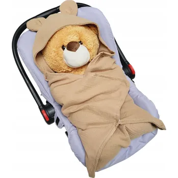 Zavinovačka MUŠELÍNOVÝ ZAVINOVAČ DO AUTOSEDAČKY, DVOJITÁ GÁZA, LETNÍ DEKA / PŘEHOZ S KAPUCÍ