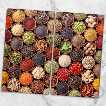 Obraz Sada dvou ozdobných skleněných kuchyňských desek Zelenina Koření 2x30x52