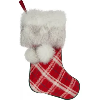 Vánoční dekorace Červené kostkované vánoční boty s kožíškem