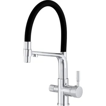 Vodovodní baterie Gamma Vegas, třícestná dřezová baterie s připojením na filtrovanou vodu, černá-chromová, GMA-BVSKF-CH