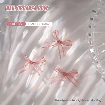 10 ks Matné 3d mašličky pro nehty s motýlky | ozdoby, dekorace - Růžový