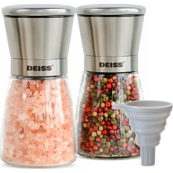 Kuchyňský mlýnek Deiss PRO Sada mlýnků na pepř a sůl, 2 ruční mlýnky a malá trychtýř