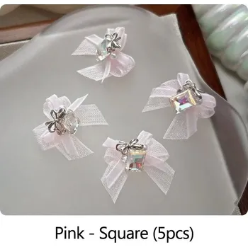 Umělé nehty 5 ks 3D mašle na nehty s kamínky | zdobení nehtů, nail art - Růžové náměstí