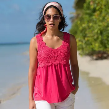 Dámské tričko Dlouhý top s macramé malinová 50