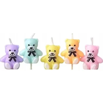 Dortová svíčka Svíčky na dort Roztomilé Pastelové Barevné Medvídci Narozeniny Svatební Hostina 5ks