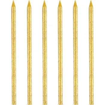 Dortová svíčka Narozeninové svíčky dlouhé - zlaté, 6 ks
