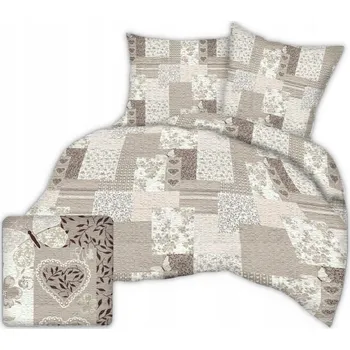 Povlečení Krepové povlečení I 160x200 béžové patchwork srdce motýli květiny