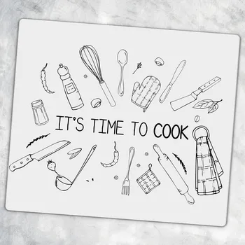 Obraz Skleněná kuchyňská deska z tvrzeného skla s ozdobnou grafikou Čas Na Gotowanie 60x52