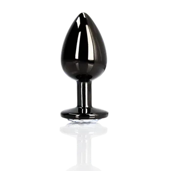 Anální kolík OUCH! Round Gem Butt Plug - Large - Gunmetal/Diamond