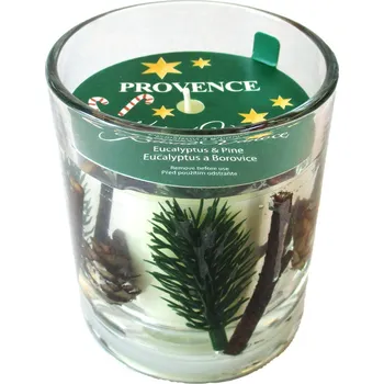 Svíčka Vánoční vonná svíčka ve skle PROVENCE 18 hodin eukalyptus borovice