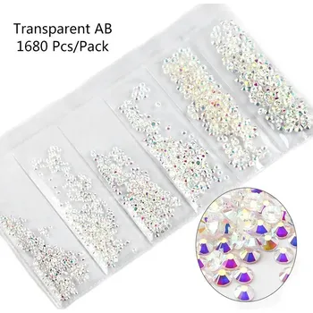 1680 ks Skleněné kamínky na zdobení nehtů více velikostí | ozdoby, třpytky - Transparentní AB