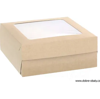 Jednorázové nádobí Krabice na zákusky 22 x 22 x 9 cm s okénkem HNĚDÁ - Krabice na z