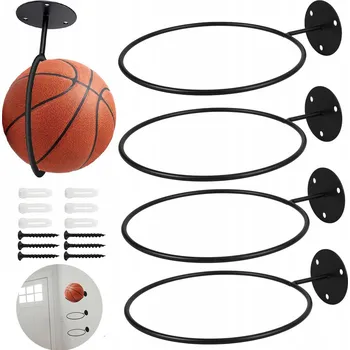 Věšák 4X DRŽÁK NA ZEĎ PRO MÍČE, KOVOVÝ VĚŠÁK NA BASKETBALOVÉ A FOTBALOVÉ MÍČE