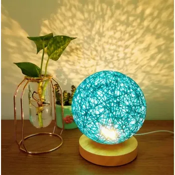 Lampička Noční Lampa Stolní LED Ratanová koule se stmívačem Modrá