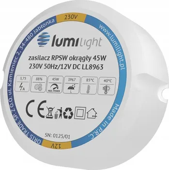 IP kamera Montážní napájecí zdroj PREMIUM fi60 do krabice 12V 3,75A 45W LED IP67, zapuštěný