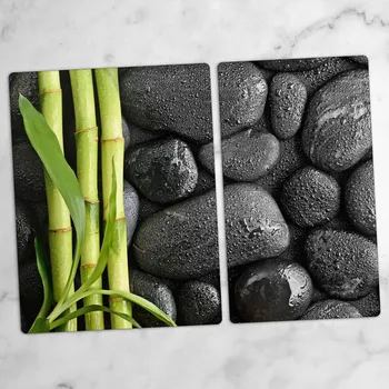 Obraz Tvrzené skleněné kuchyňské desky s grafikou Bambus a Kameny 40x52 a 30x52