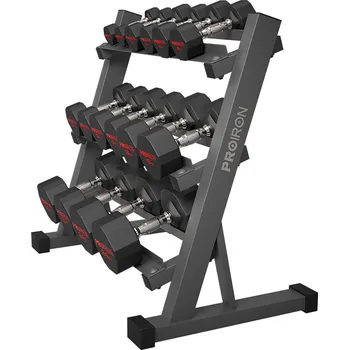 Pogumované jednoruční činky PROIRON 3 - 24 kg (9 párů + stojan Long) - doprava zdarma