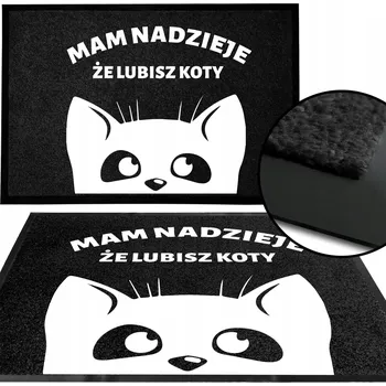 Rohožka Vstupní rohožka 40x60 ČERNÁ ke dveřím DOUFÁM, ŽE MÁŠ RÁD KOČKY VZOR