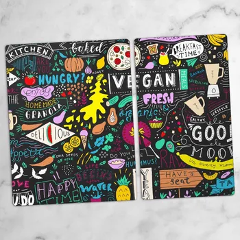 Obraz Stylové a odolné dvě skleněné desky s barevnými nápisy do kuchyně 40x52 cm a 30x52 cm