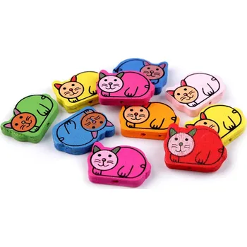 Dětské navlékací korálky Dřevěné korálky / ozdoby kočka 20x28 mm 10 kusů