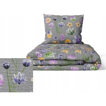 Povlečení Krepové povlečení 140 x 200 cm + povlečení 70 x 80 cm, Bavlna, Polní květy šedé