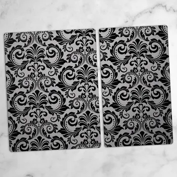 Obraz Tvrzené Skleněné Kuchyňské Desky s Grafikou Černé Ornamenty 40x52 a 30x52