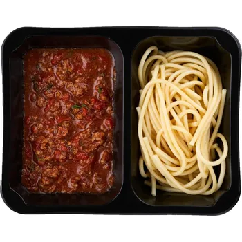 Hotové jídlo FitKitchen Italská Bolognese s hovězím masem a těstovinami Bucatini