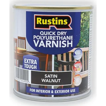Lak na dřevo Tvrdý polyuretanový lak na dřevo a MDF, barva ořech, saténový lesk, 500 ml RUSTINS