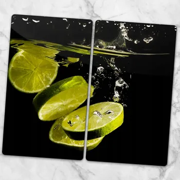 Obraz Dvě Dekorativní Desky z Tvrzené Sklo na Krájení - Motiv Limetky ve Vodě, 2x 30x52 cm