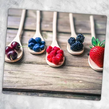 Obraz Kuchyňská Multifunkční Dekorativní Deska Tvrzené Sklo Lžíce S Ovocem 60x52