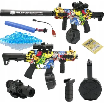 Dětská zbraň Puška na gelové kuličky Velký strojní automat Bubnová pistole s tlumičem