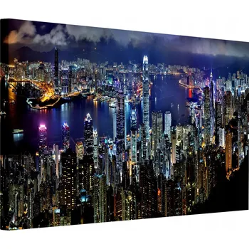 Obraz LED OBRAZ 80x60 MIASTO NOCĄ HONG KONG + DÁLKOVÉ OVLÁDÁNÍ