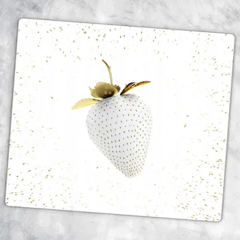 Obraz Skleněná kuchyňská deska na servírování s grafikou Bílá Zlatá Jahoda 60x52