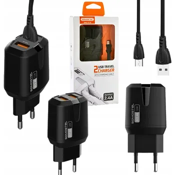 Síťová nabíječka 2,4A 2xUSB kabel USB-C černá Somostel sada
