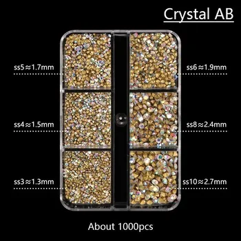 1000 ks Skleněné třpytivé kamínky na nehty pro zdobení | doplněk, dekorace - Vymazat AB