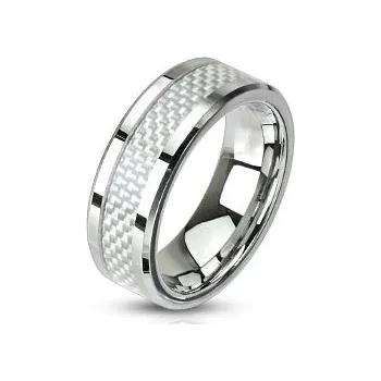 Módní doplněk Šperky4U Ocelový prsten zdobený karbonem, šíře 8 mm - velikost 60 - OPR1446-8-60