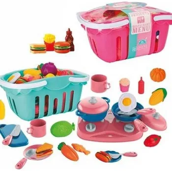 Dětská kuchyňka KUCHYŇSKÝ SET KOŠÍK ZELENINA OVOCE NA KRÁJENÍ OBCHOD KUCHYNĚ