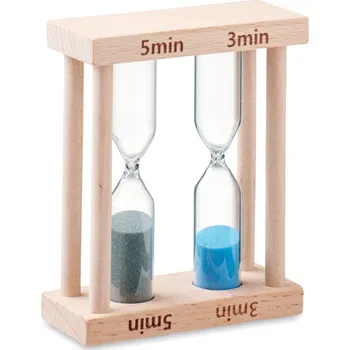 Hodiny Přesýpací hodiny s pískem, skleněné, dřevěné, 3 minuty a 5 minut, do kuchyně, pro děti